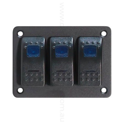 3 way on off rocker switch panel with dual led lights for caravan power control
