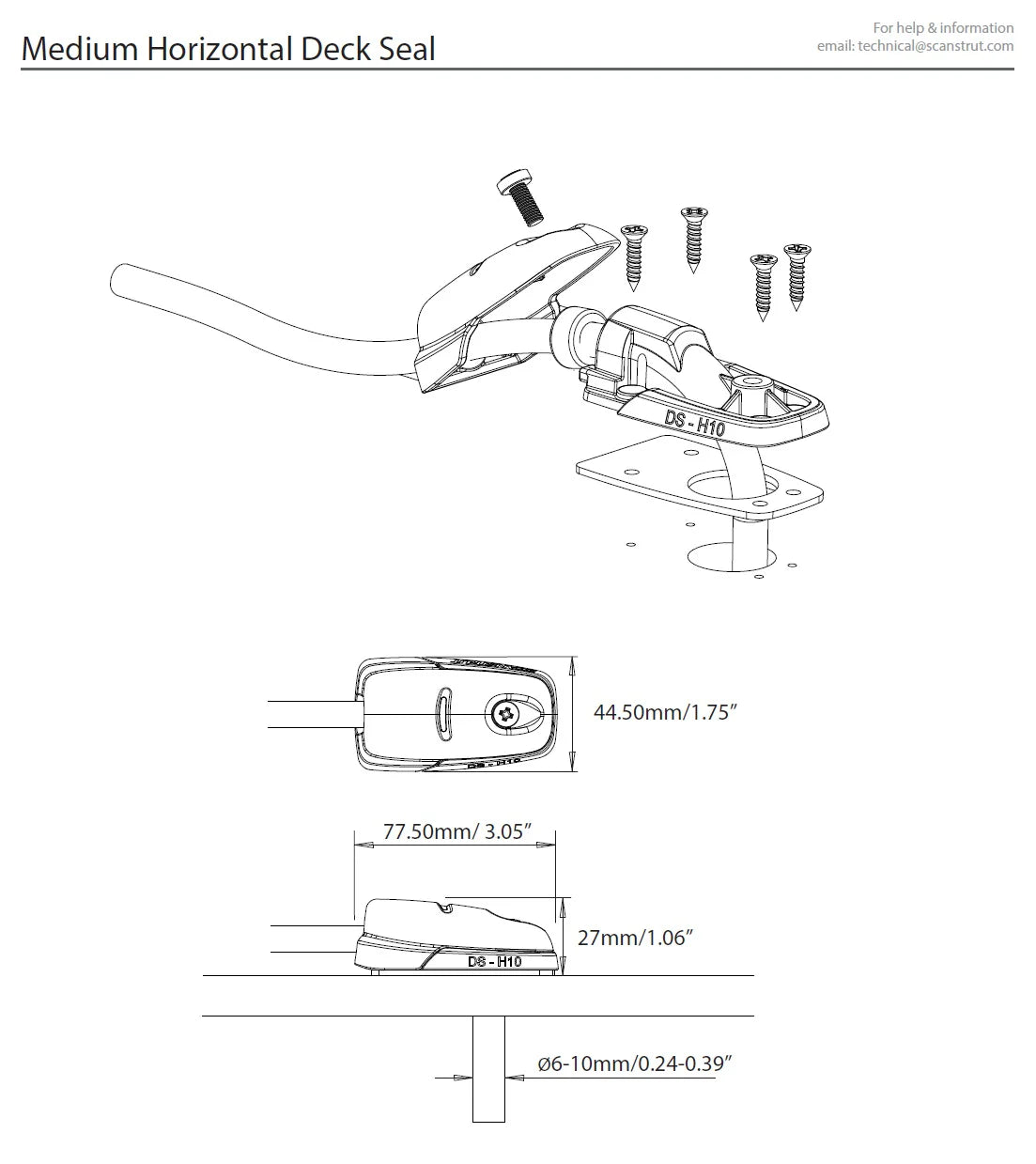 RV white 6-10mm horizontal cable entry gland for exterior mounting