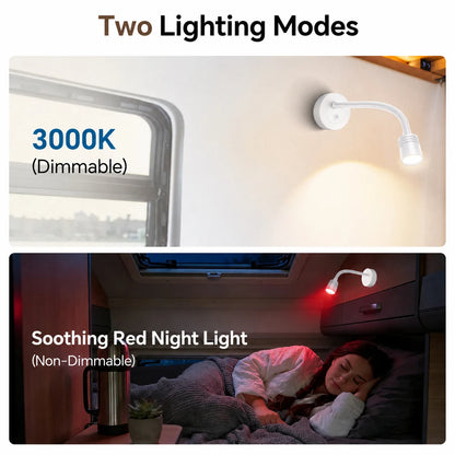 Caravan white Pro reading lights with adjustable brightness and dual charging ports