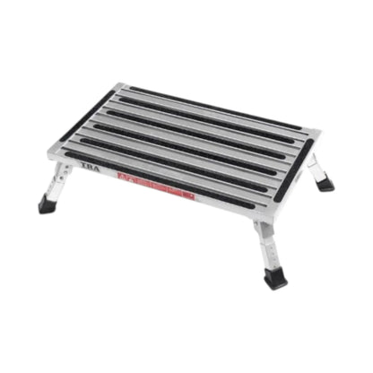 RV extra large folding step with adjustable height legs
