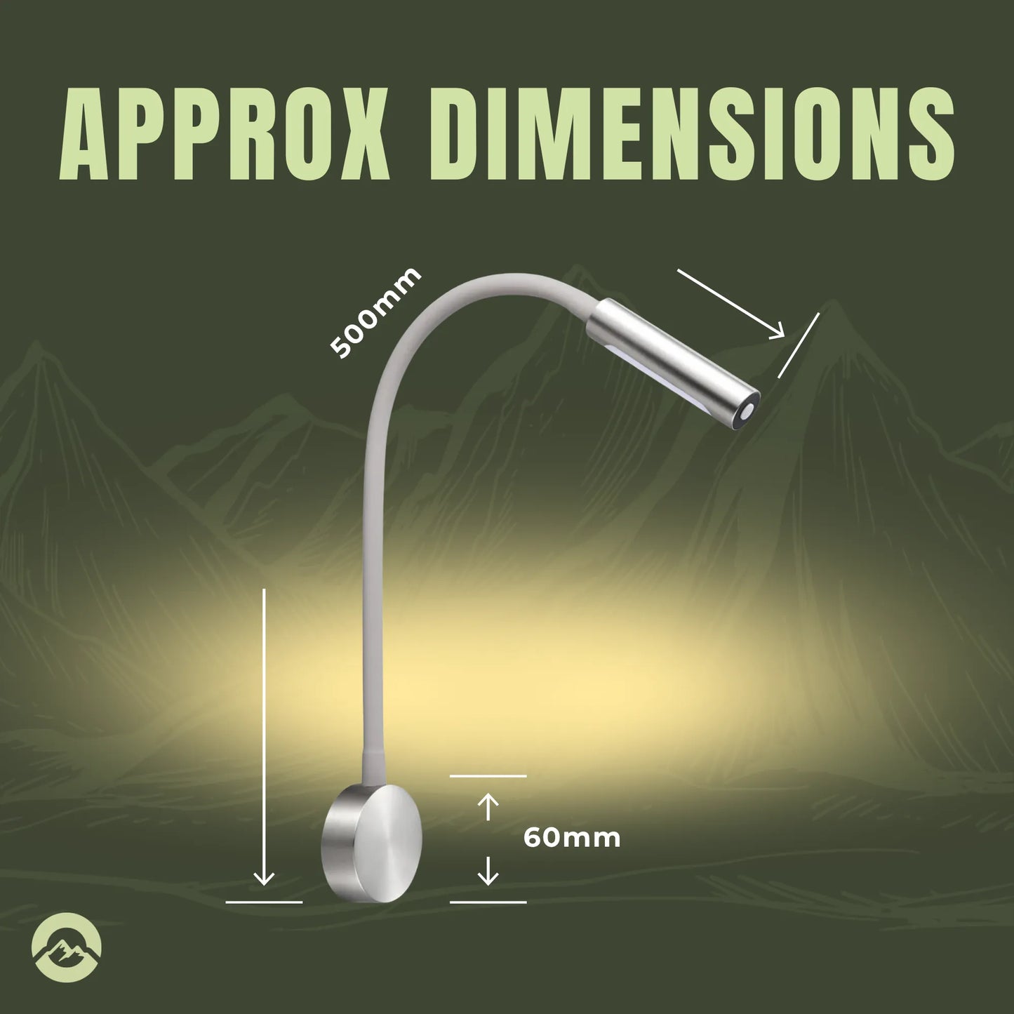 Caravan wall arc reading light for bedrooms, bunks, and lounge areas