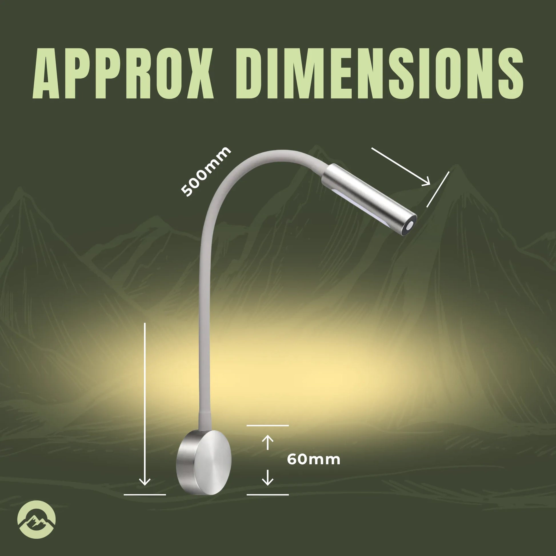 Caravan wall arc reading light for bedrooms, bunks, and lounge areas