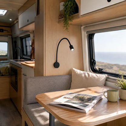 Caravan wall reading light with smooth dimming for personalised lighting