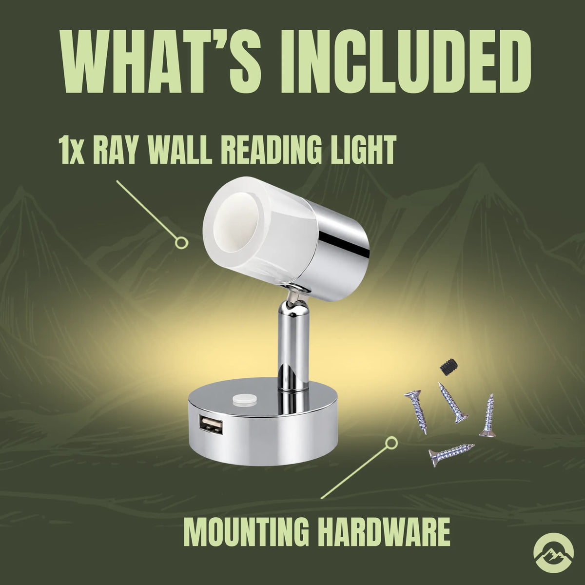 Caravan Ray chrome reading light with swivel head for directional lighting
