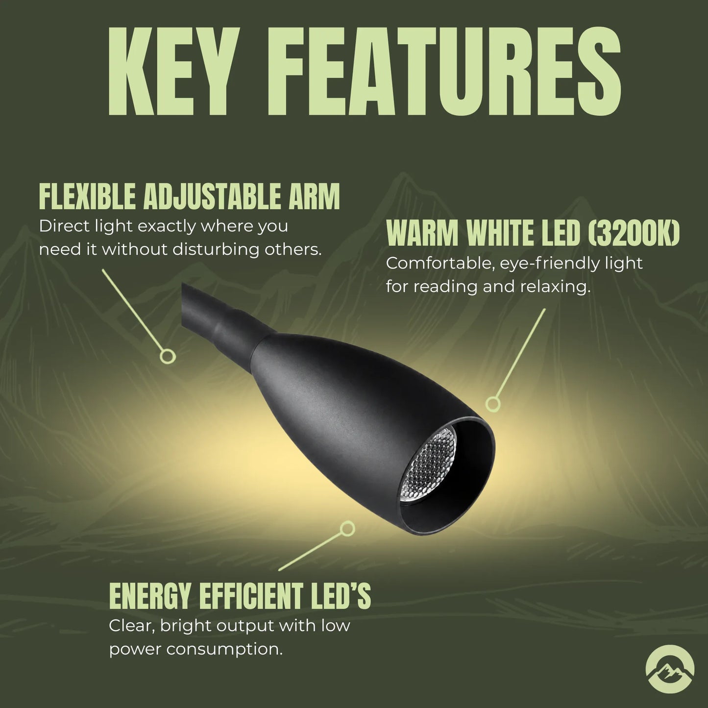Pair of warm white reading lights for campervan, RV, and motorhome interiors