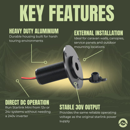 Waterproof Starlink Mini power socket for caravan walls and service panels