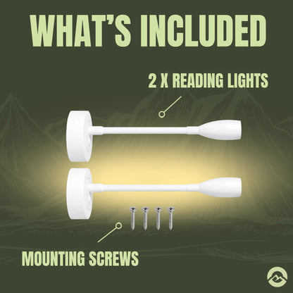 Caravan white Max reading lights with USB C charging for convenient bedside illumination