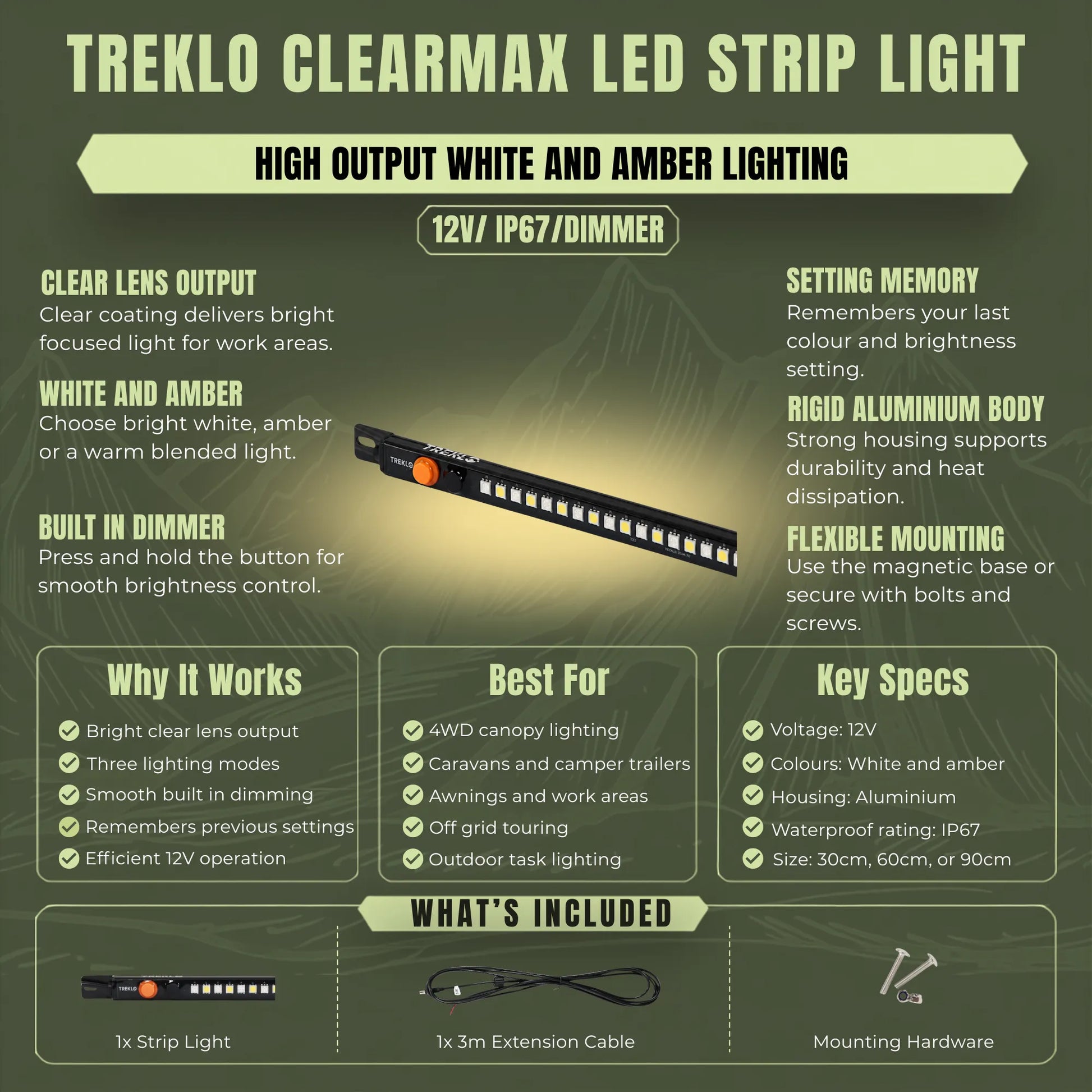 Rigid LED strip light for bright task lighting in touring vehicles