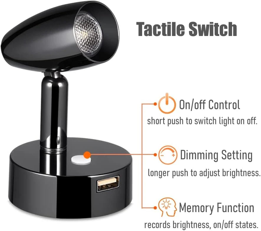 directional LED reading spotlight gun metal tone