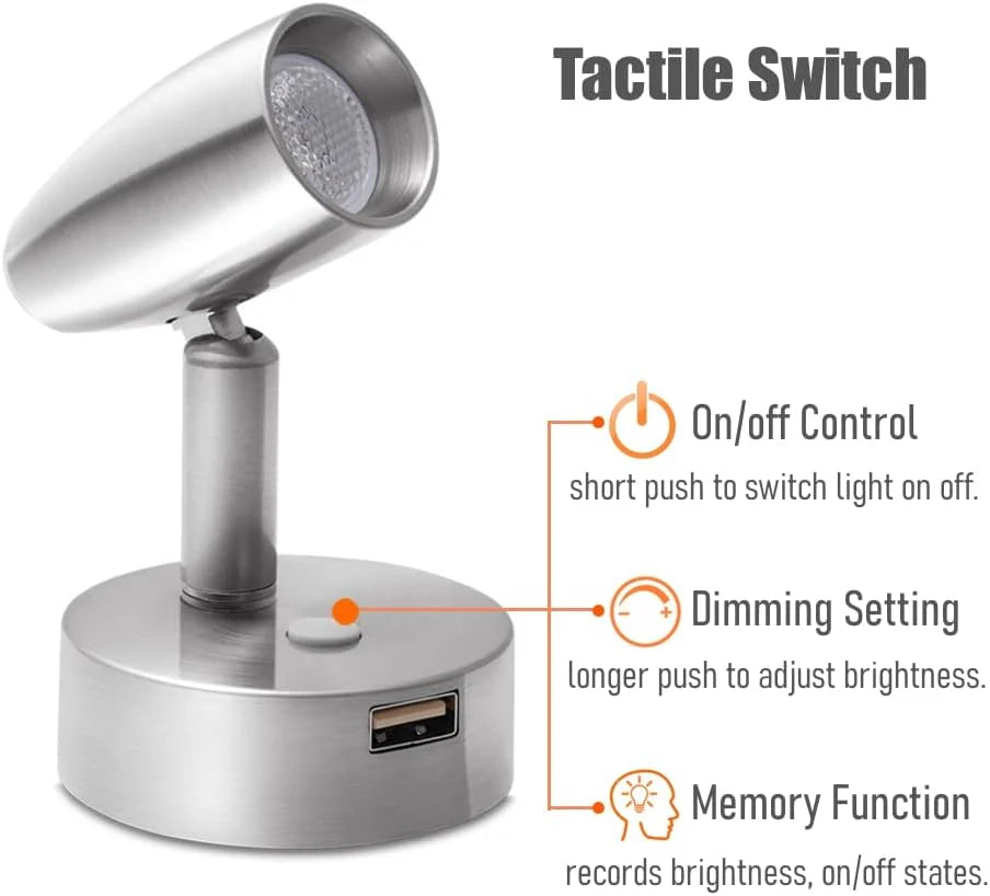 directional LED reading spotlight nickel