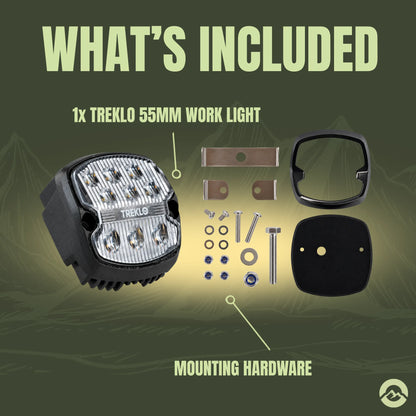 Compact Treklo 55mm camping utility lamp for outdoor activities and vehicle workspaces