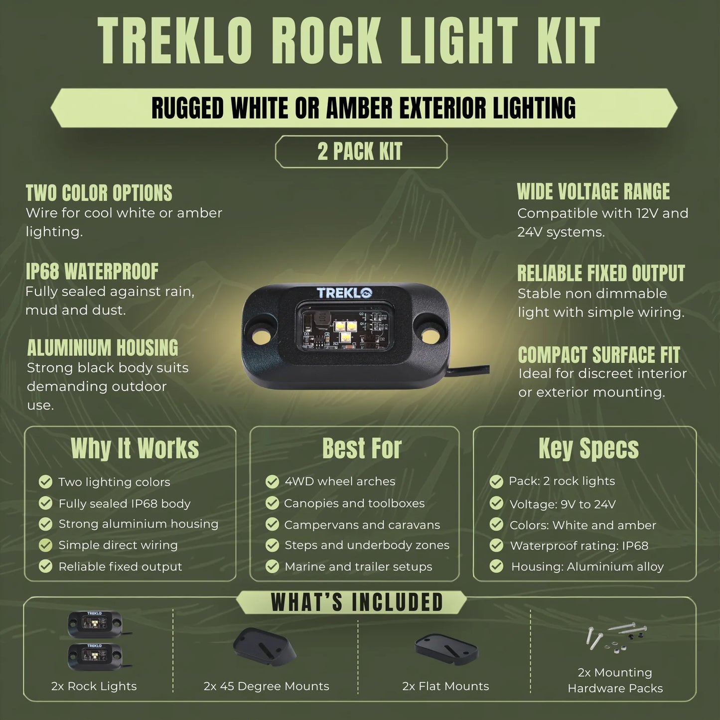 Rock lights 2 pack for caravan, campervan, RV, marine, and off grid applications