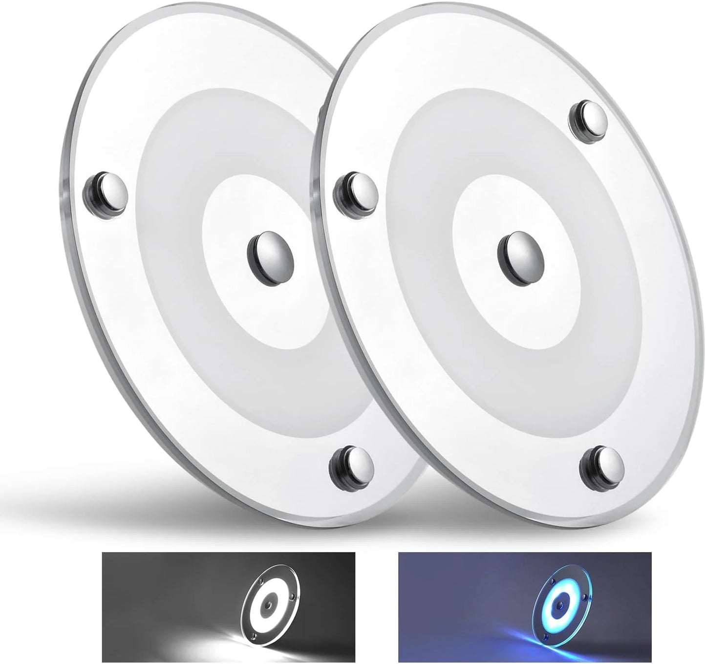 pair of cool white LED dome lights displayed
