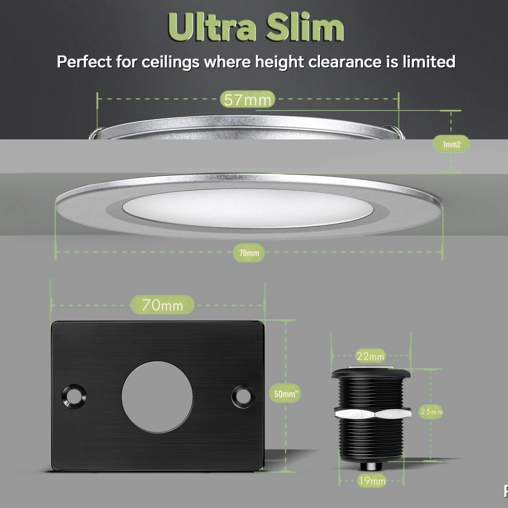 cool white LED downlight with silver dimmer switch