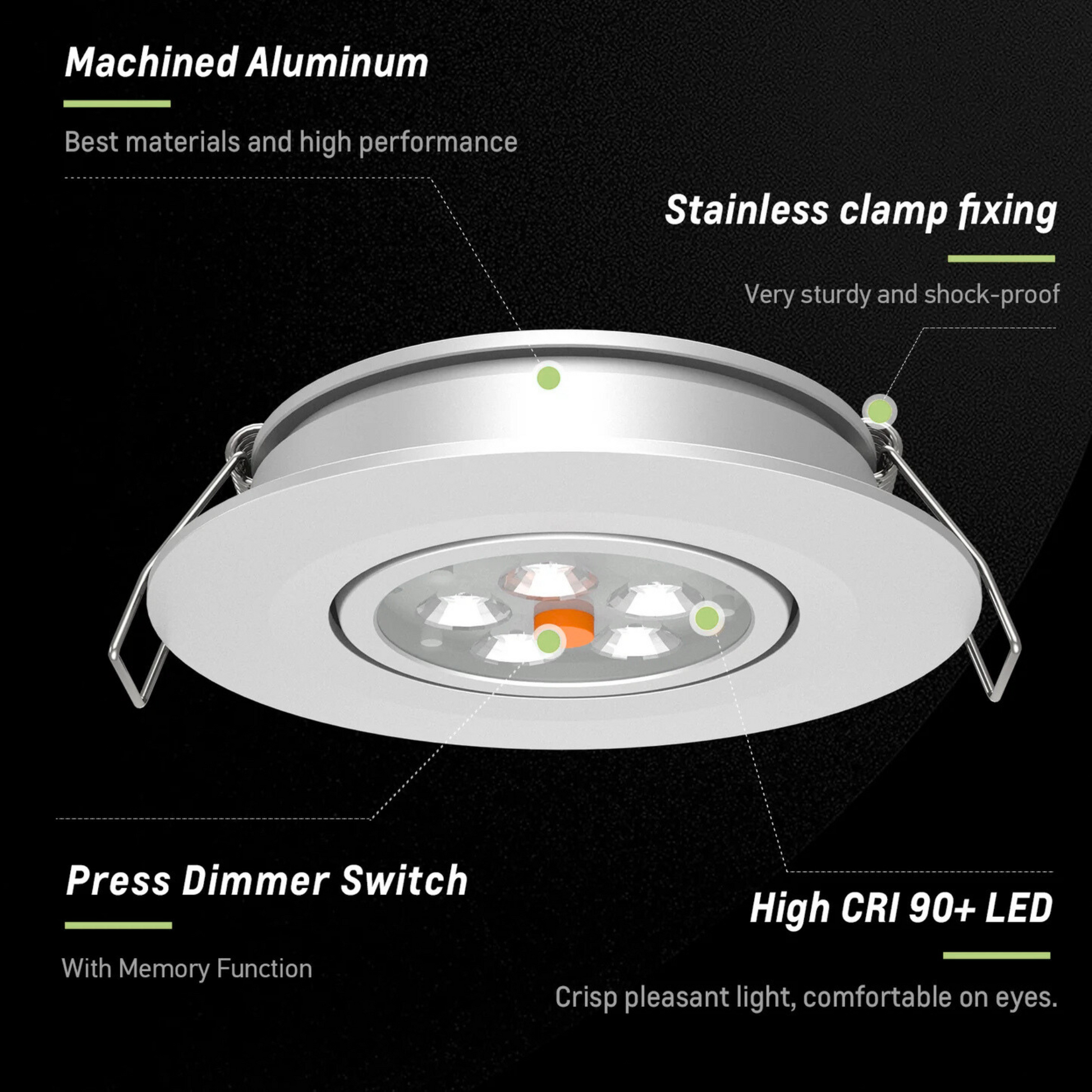 dimmable downlight in silver emitting cool white