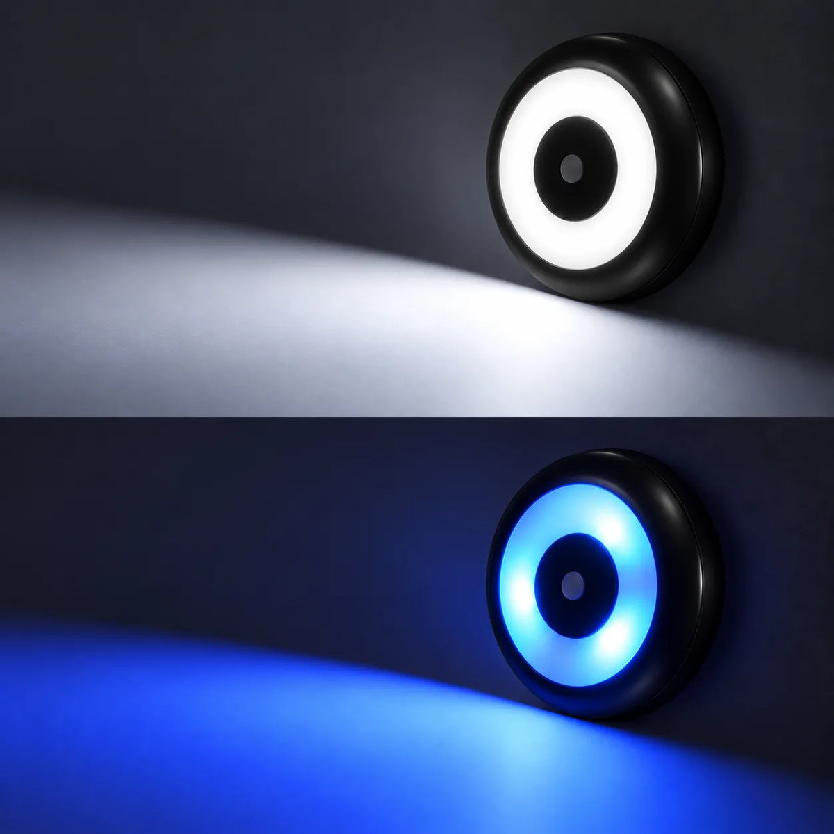 Cool white Treklo dome lights with blue nightlight for versatile daytime and evening lighting