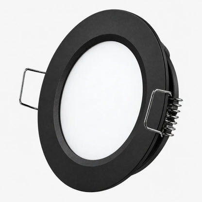 Cool white caravan ceiling lights in black supplied as a practical four light pack