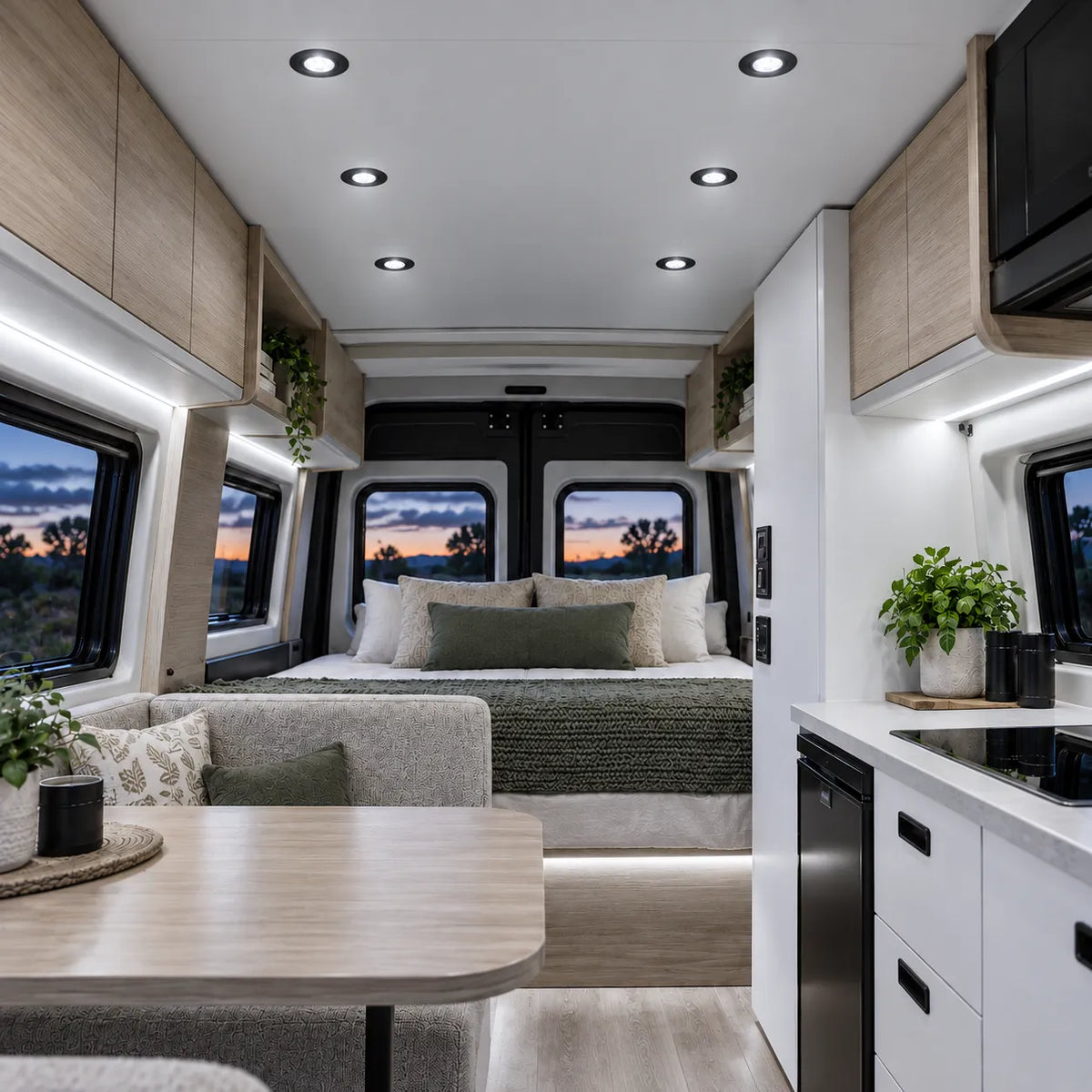 cool white and red caravan swivel lights in black for flexible interior illumination