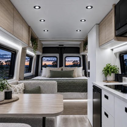 cool white and red caravan swivel lights in black for flexible interior illumination