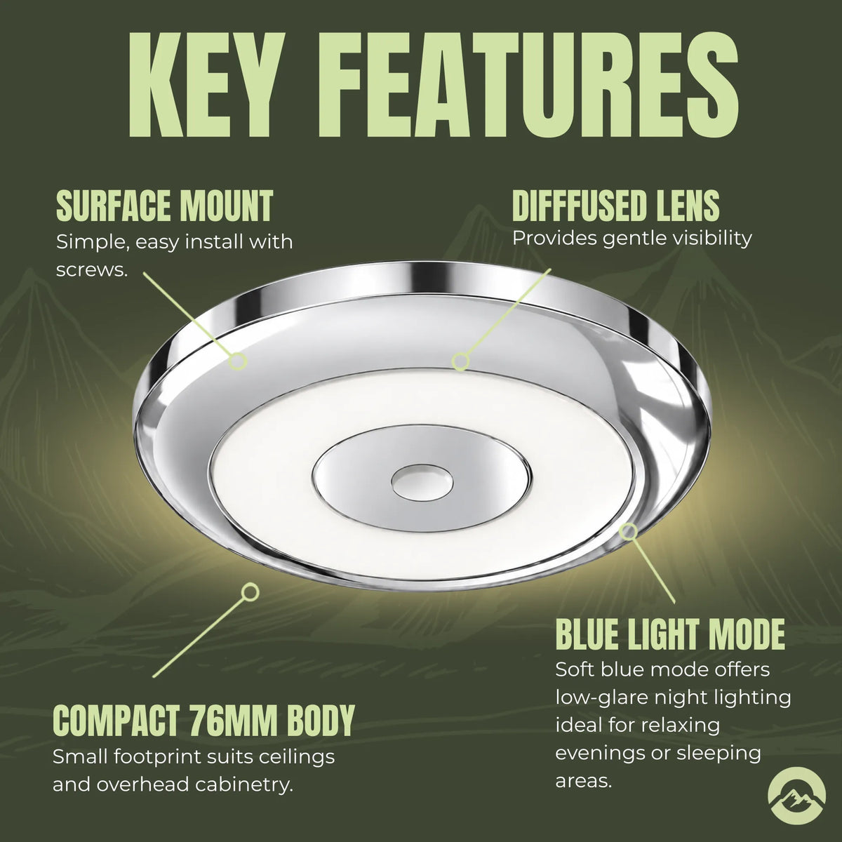 Cool white silver Treklo camper dome light kit with dimming for adjustable overhead brightness