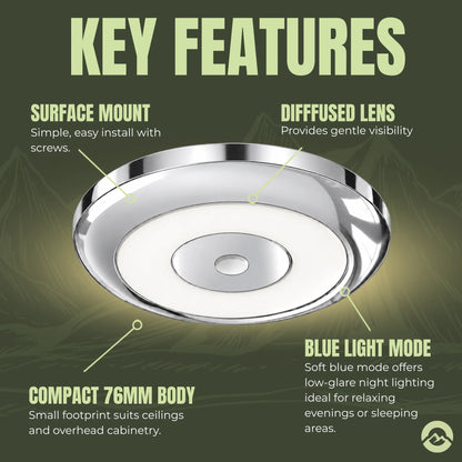 Cool white silver Treklo camper dome light kit with dimming for adjustable overhead brightness