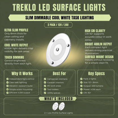 Cool white Treklo caravan surface ceiling lights two pack for bright interior illumination