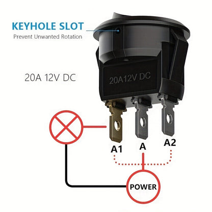 Single SPST 20mm Mini Round Rocker Switch with Color LED for Automotive and RV