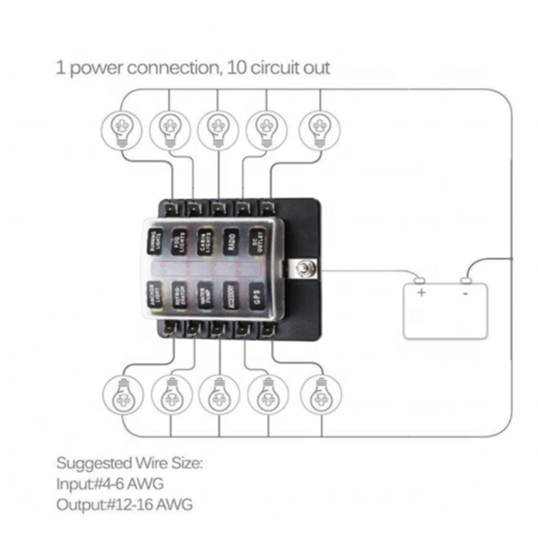 10-Slot Led Indicator Blade Fuse Block Blocks