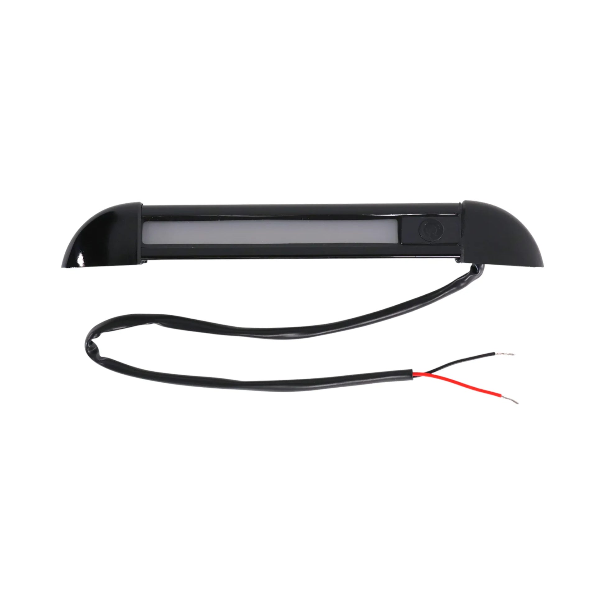 black dimmable exterior LED light glowing during test