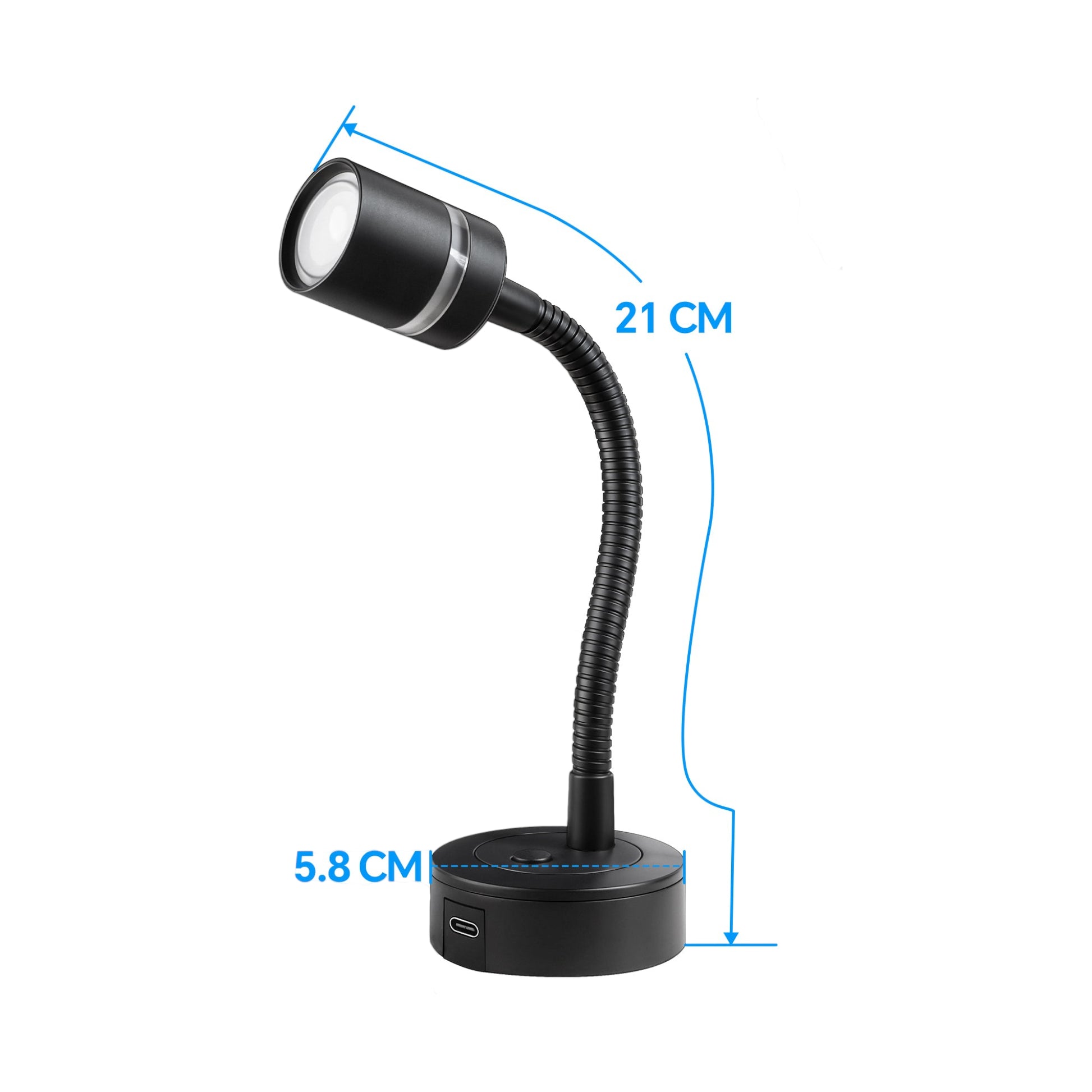 black dimmable led reading light in neutral view