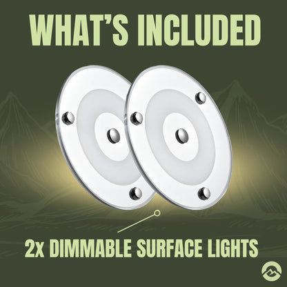 Dimmable cool white Treklo camper roof lamps for clear lighting across compact mobile interiors