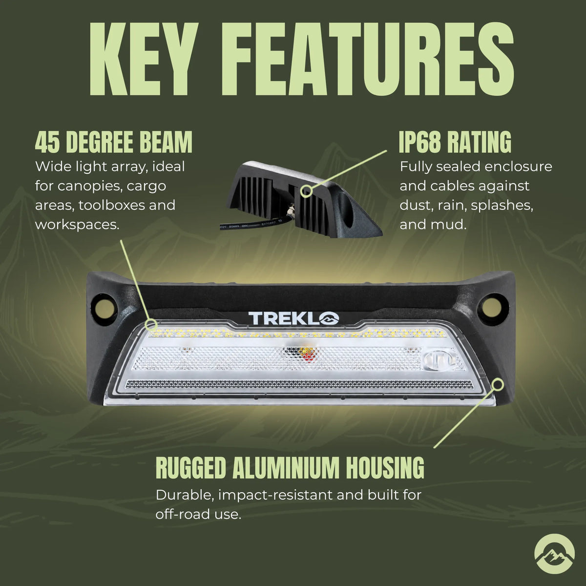 Dimmable dual colour campervan exterior lamp by Treklo for flexible lighting around camping vehicles
