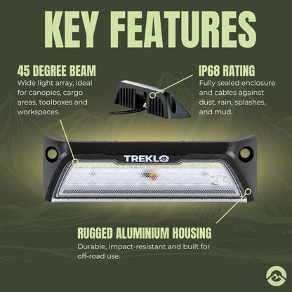 Dimmable dual colour campervan exterior lamp by Treklo for flexible lighting around camping vehicles