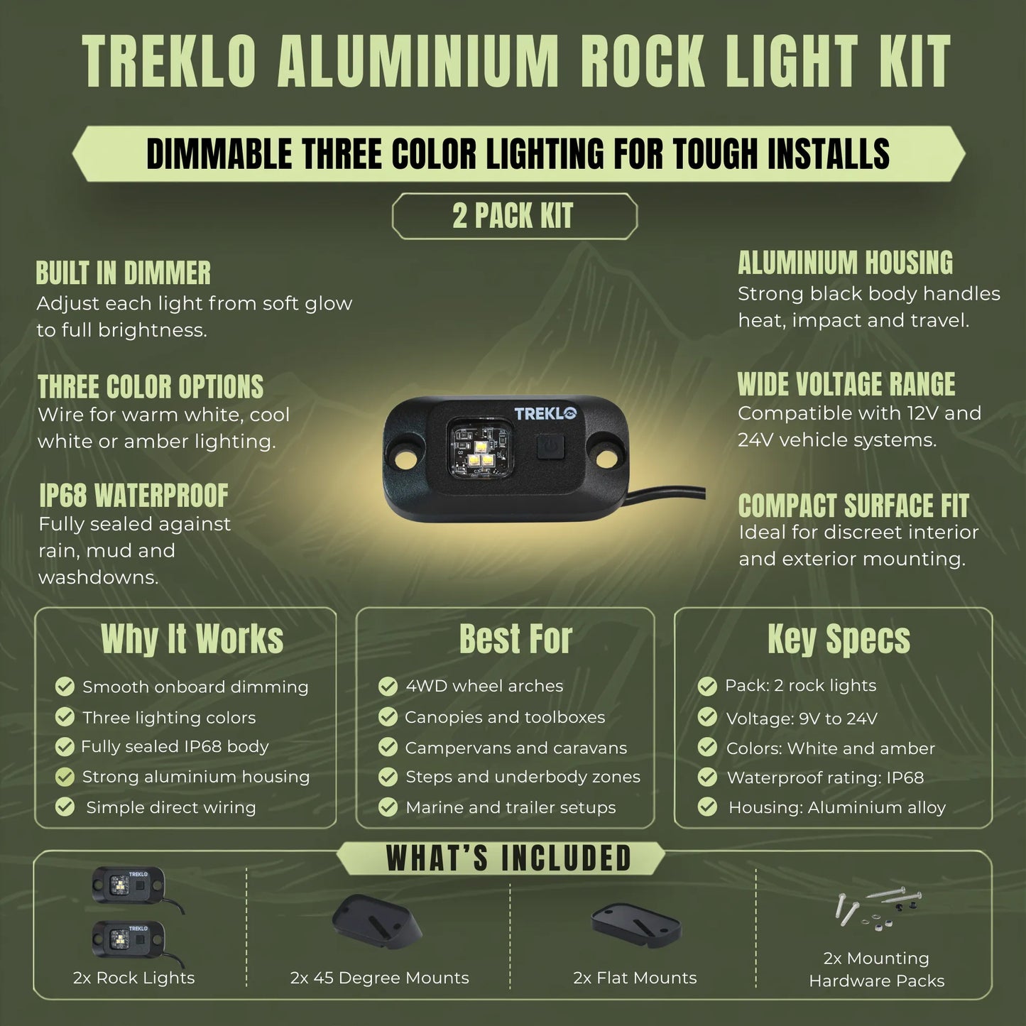 12v rock lights with built in dimmer for adjustable exterior vehicle lighting