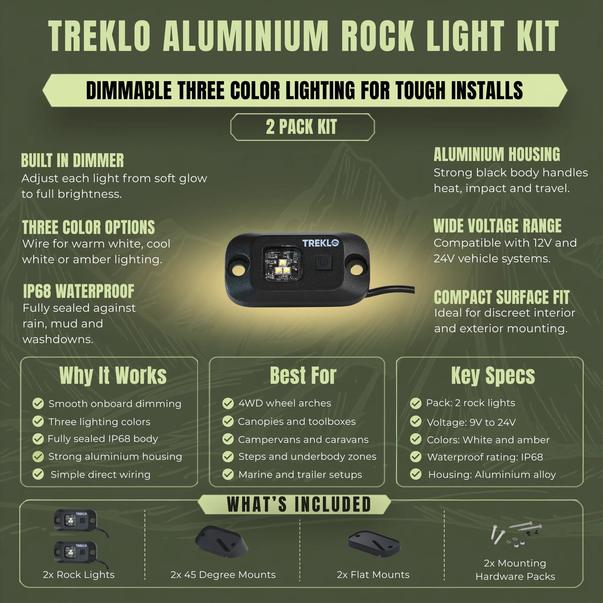 12v rock lights with built in dimmer for adjustable exterior vehicle lighting