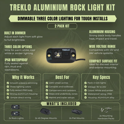 12v rock lights with built in dimmer for adjustable exterior vehicle lighting