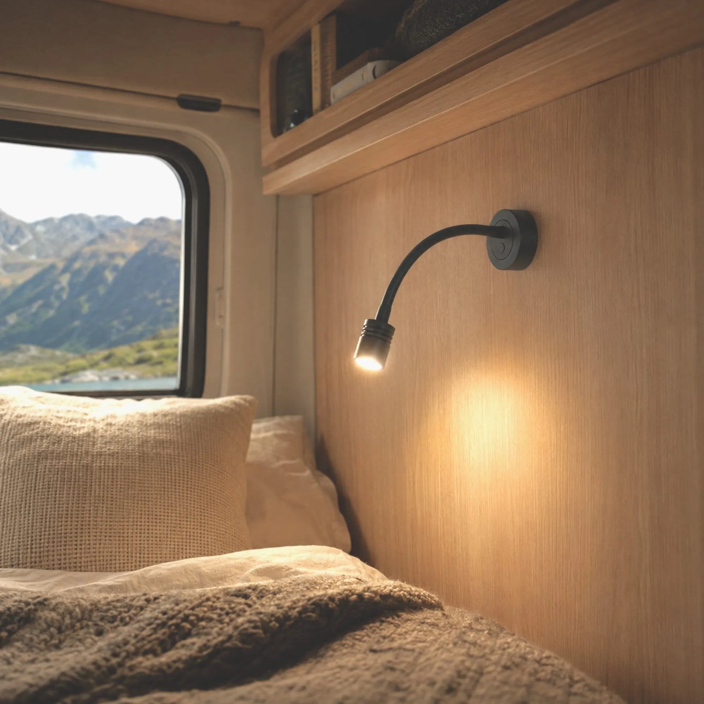Adjustable Pro LED reading lights with USB ports for caravan bedside lighting