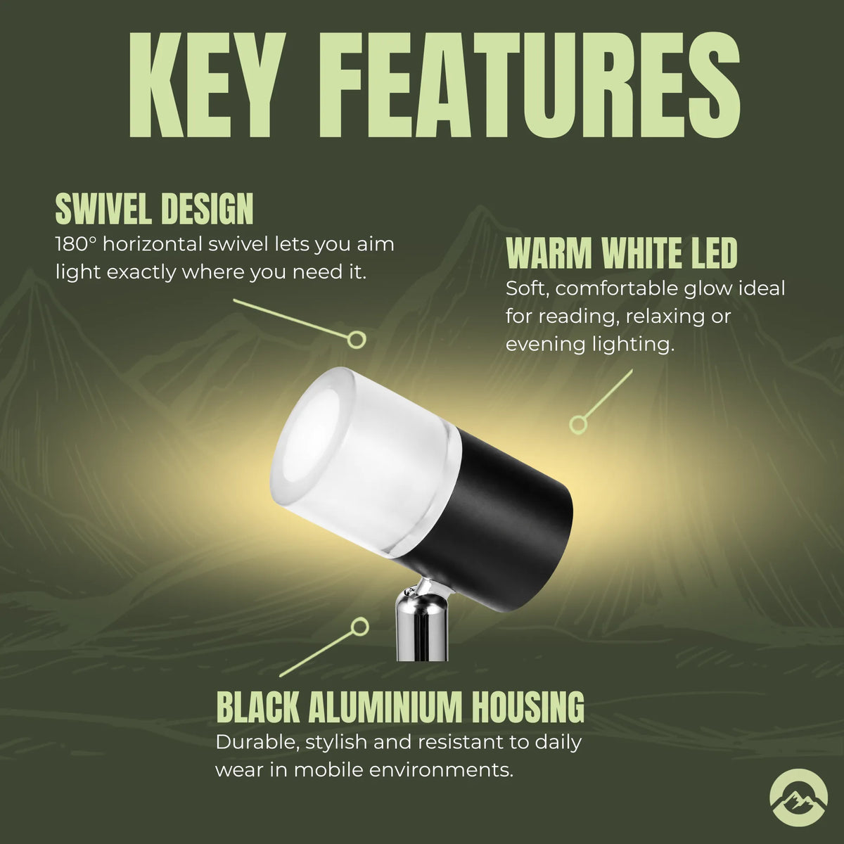 Directional 12v Ray LED reading light with modern black finish