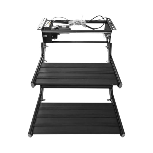 Black metal step with electric motor on a white background