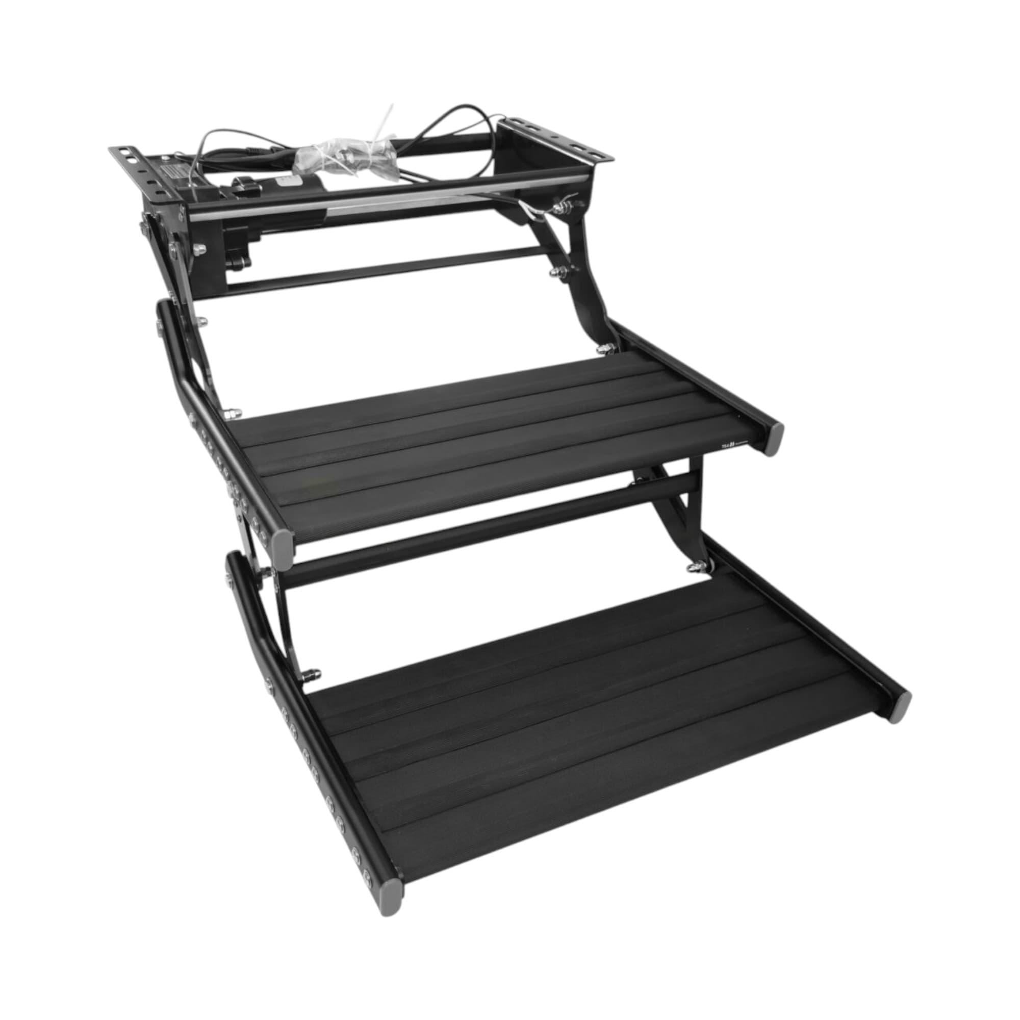 Black Double Electric Caravan Step | 12V Motorised RV Step with LED ...