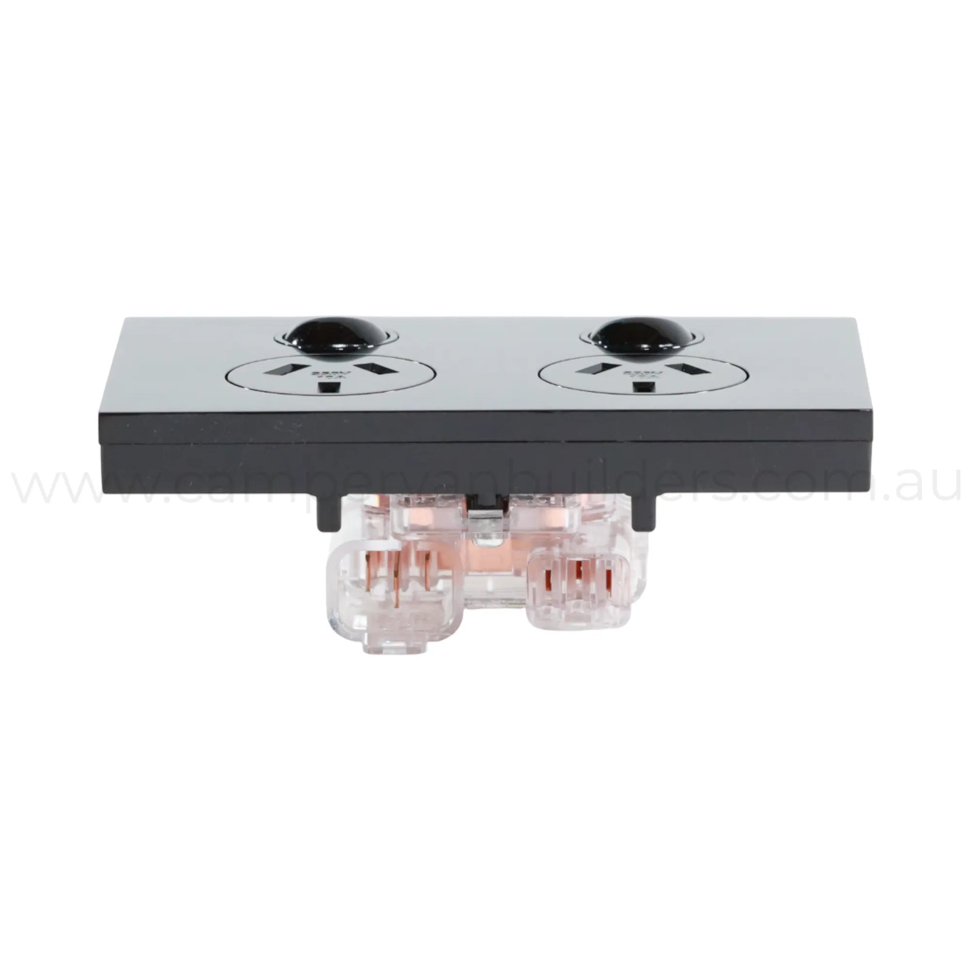 black dual 240v gpo outlet for rv electrical upgrades and fitouts