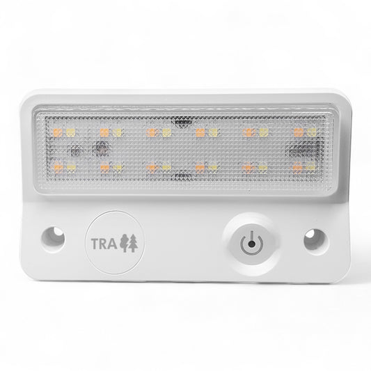 dual amber white LED awning light in white housing