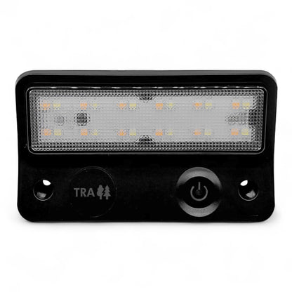 dual amber white LED awning light in black housing