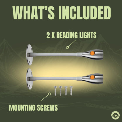 Flexible bedside reading lights for caravan, campervan, and touring vehicles