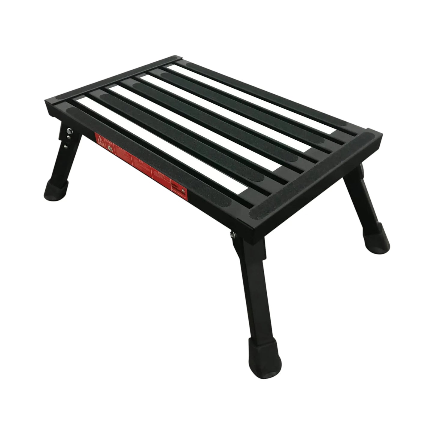 compact black folding step with light for rv and camper entry
