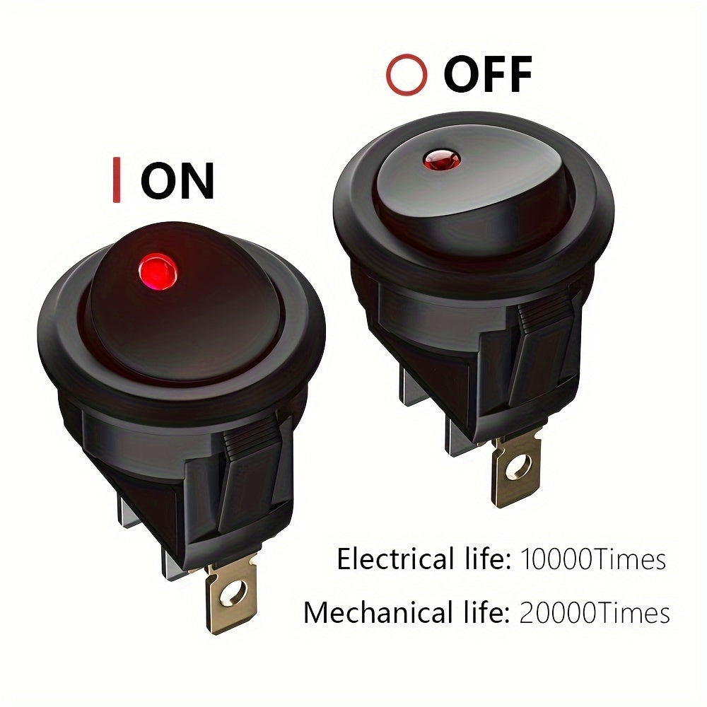 Single SPST 20mm Mini Round Rocker Switch with Color LED for Automotive and RV