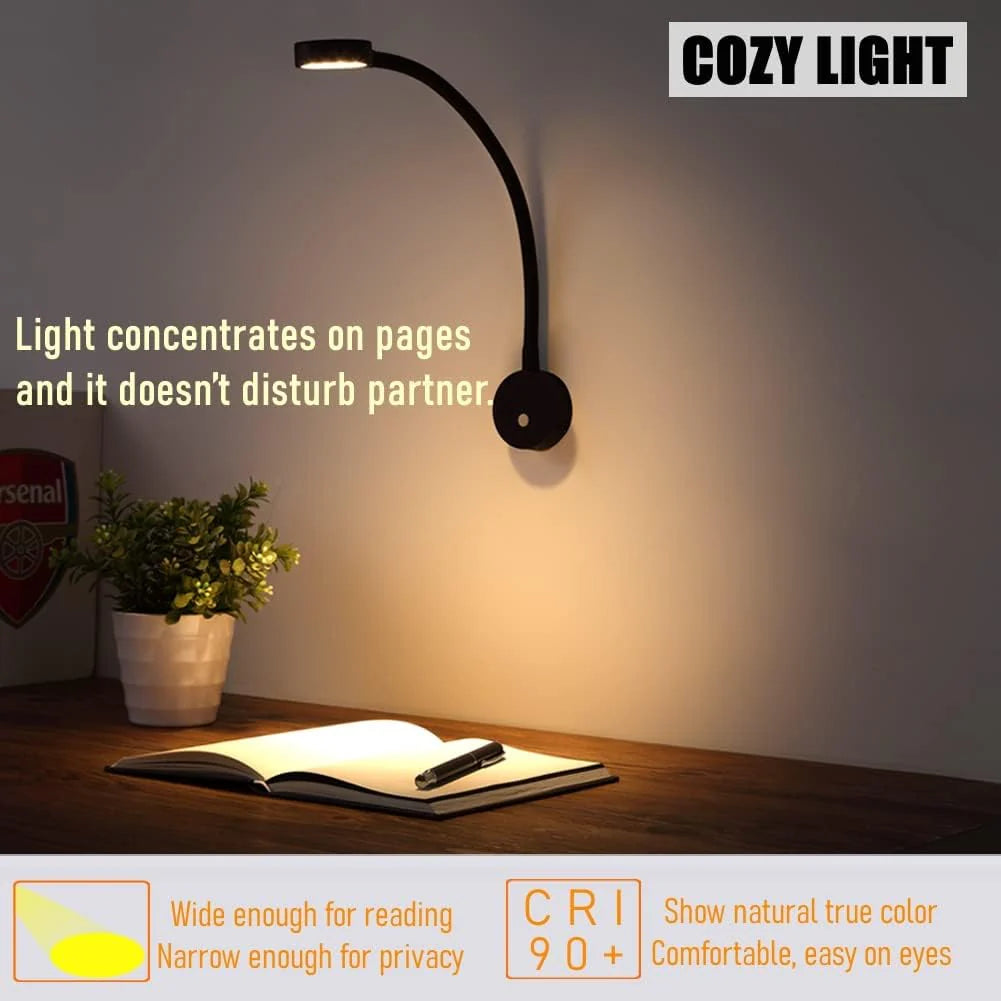 LED reading spotlight with flexible flat arm