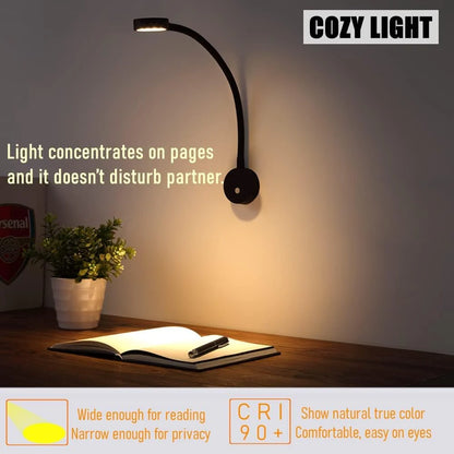 LED reading spotlight with flexible flat arm