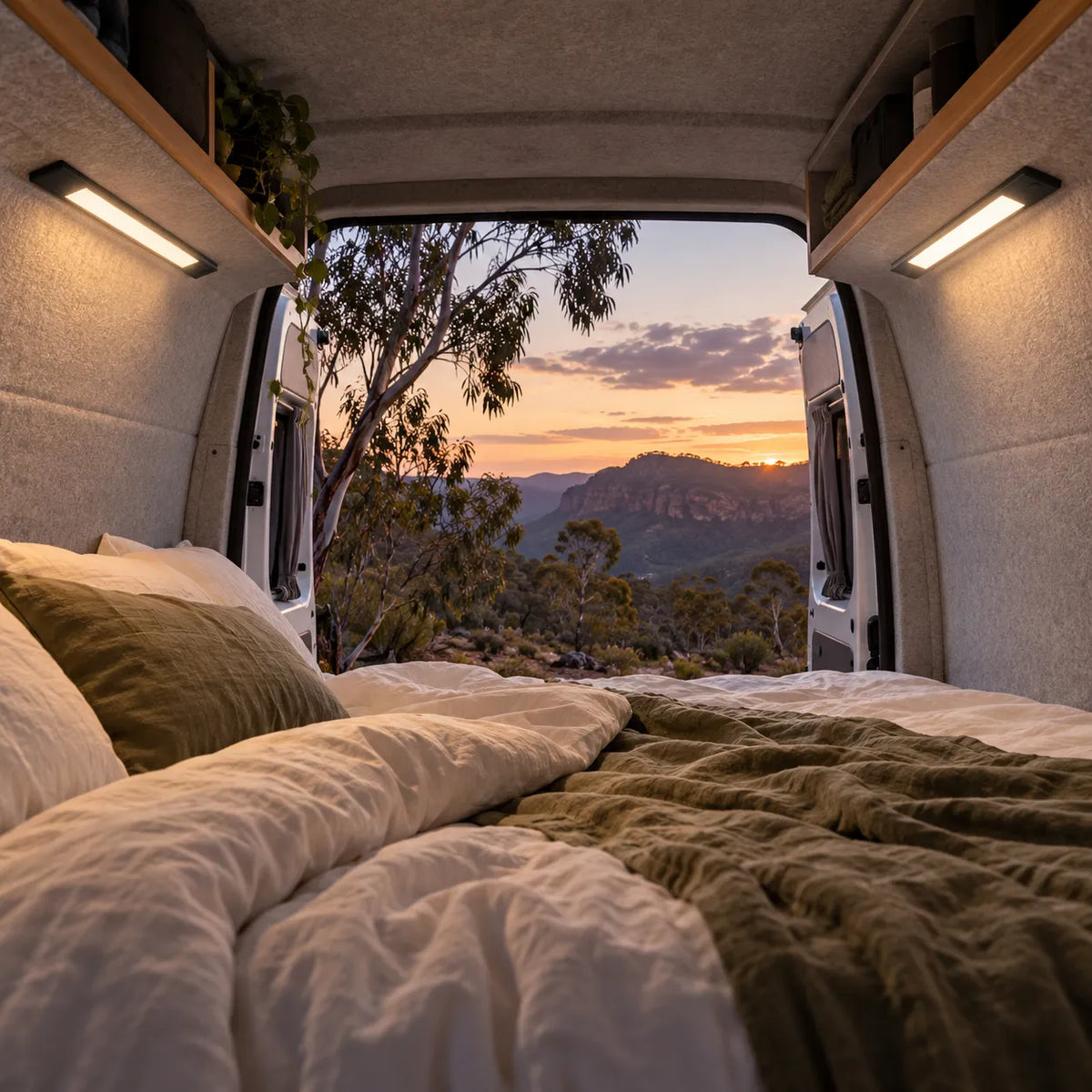 Flat tri color LED light for campervan interiors with a slim and space saving ceiling design