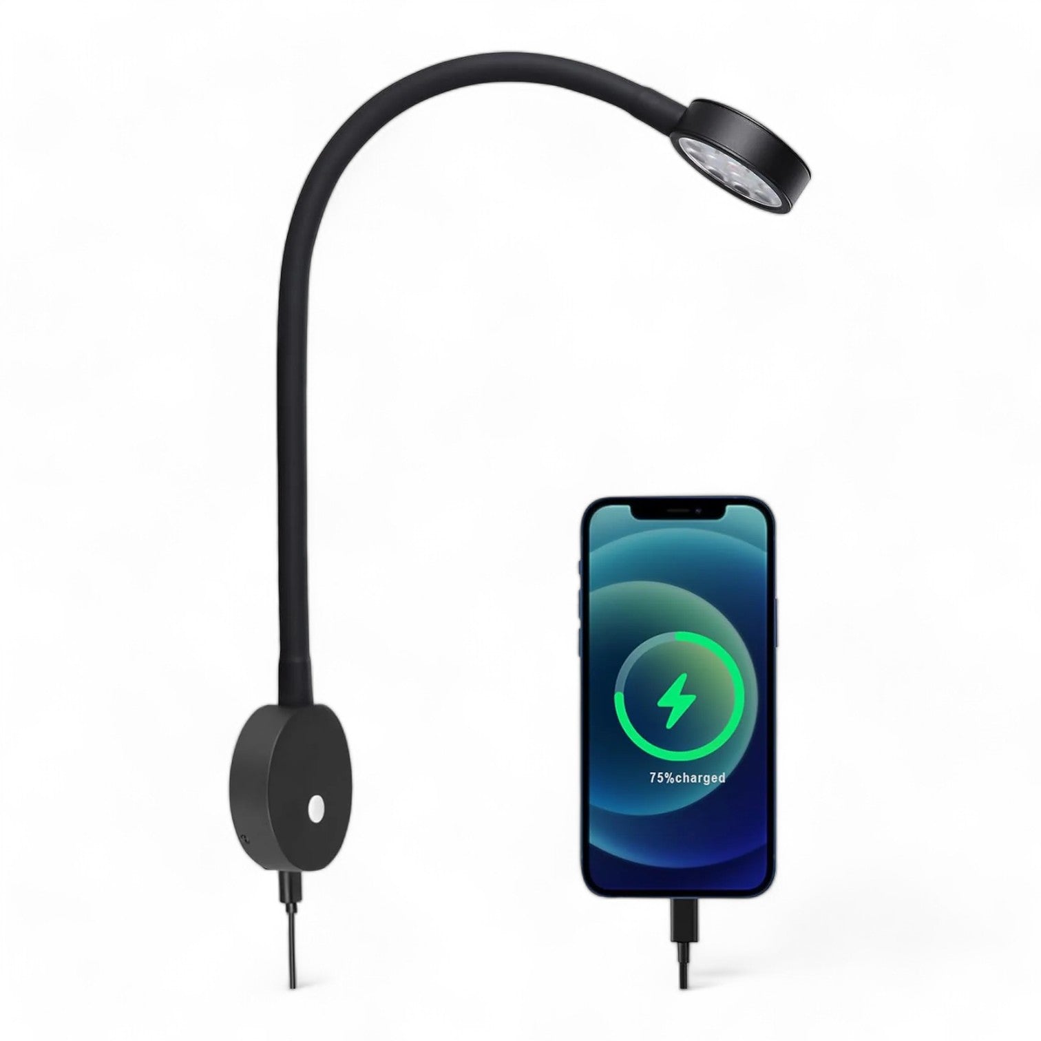 flexible flat-arm reading light displayed plainly